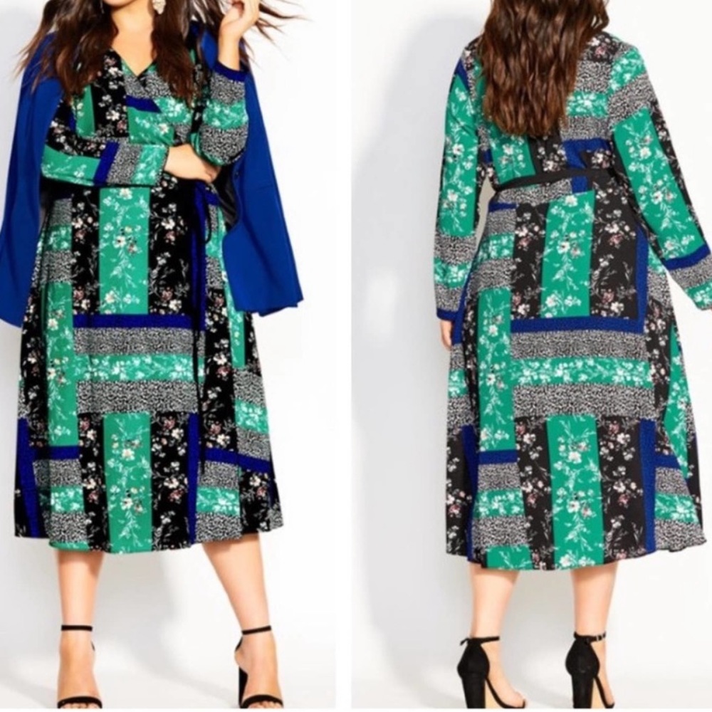 City Chic Wrap Patchwork-Print Midi Wrap Dress Si… - image 3